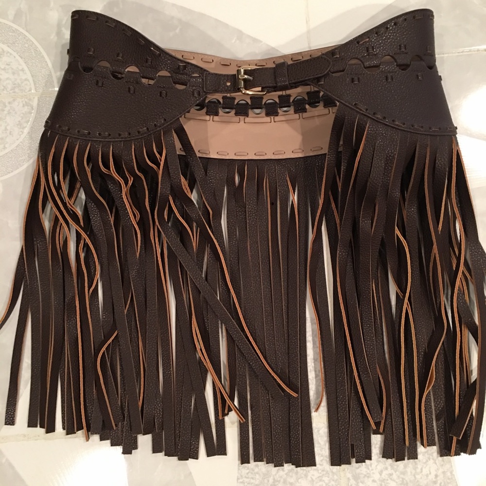 2 Faux Leather Fringed Belt 33” Long One Tan One Brown Almost New‼️🔥❤️🔥